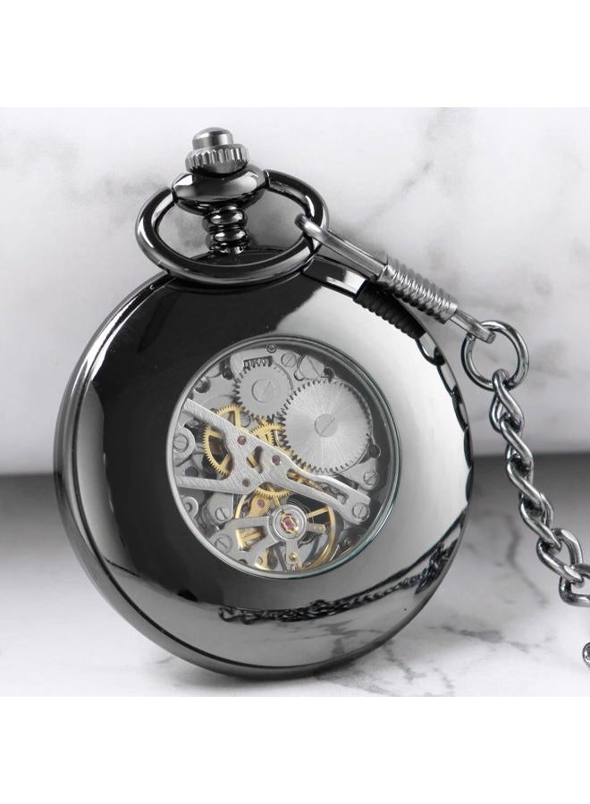 Whodoit Vintage Mechanical Men's Pocket Watch, Roman Dial Clock Hand Wind Pocket Watch for Men with FOB Chain Gift, MW151 - Image 5
