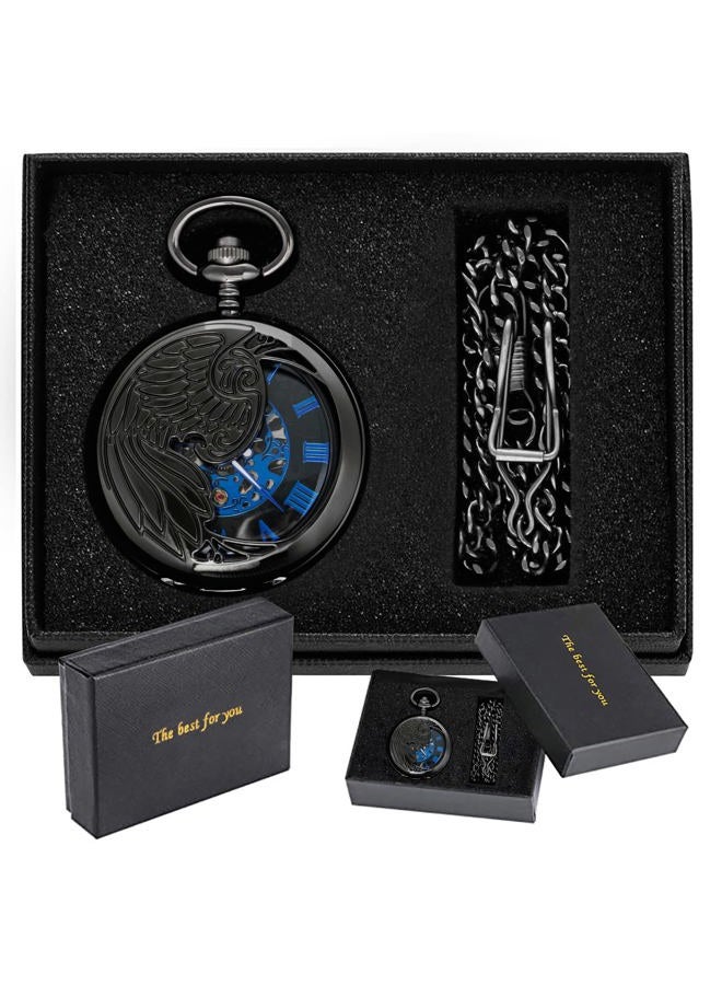 Whodoit Vintage Mechanical Men's Pocket Watch, Roman Dial Clock Hand Wind Pocket Watch for Men with FOB Chain Gift, MW151 - Image 2