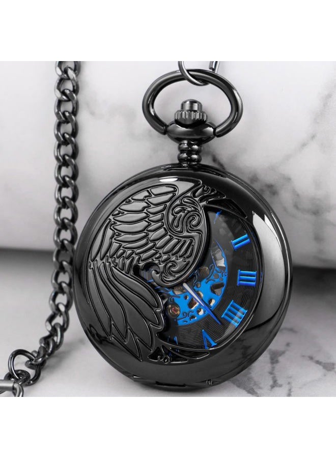 Whodoit Vintage Mechanical Men's Pocket Watch, Roman Dial Clock Hand Wind Pocket Watch for Men with FOB Chain Gift, MW151 - Image 3