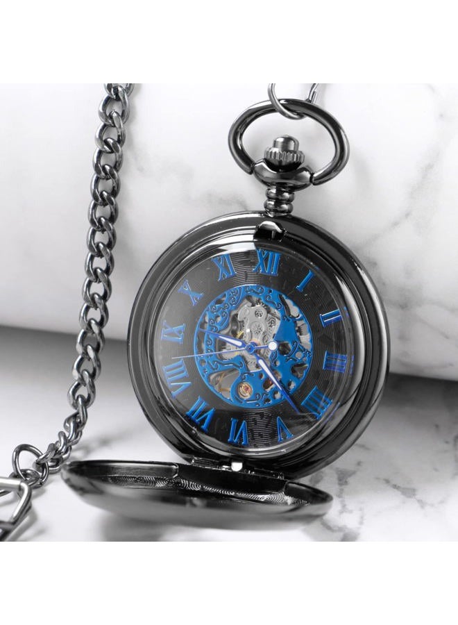 Whodoit Vintage Mechanical Men's Pocket Watch, Roman Dial Clock Hand Wind Pocket Watch for Men with FOB Chain Gift, MW151 - Image 4