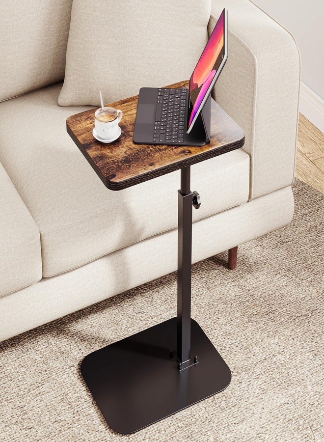 ELYKEN TV Tray Table, C-Shape Couch Desk, 360° Swivel Side Table Height Adjustable, Laptop Stand for Couch Recliner, Small Bedside Tables, Rustic Brown - Image 1
