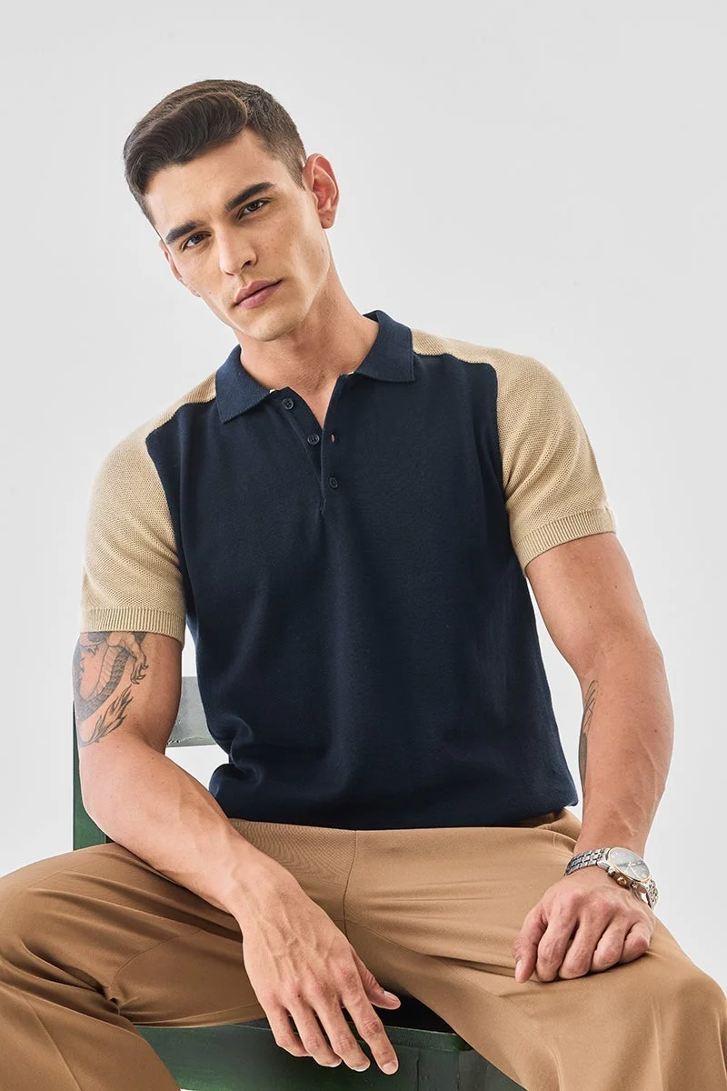 سنيتش تي شيرت بولو بألوان متداخلة بقصة عادية