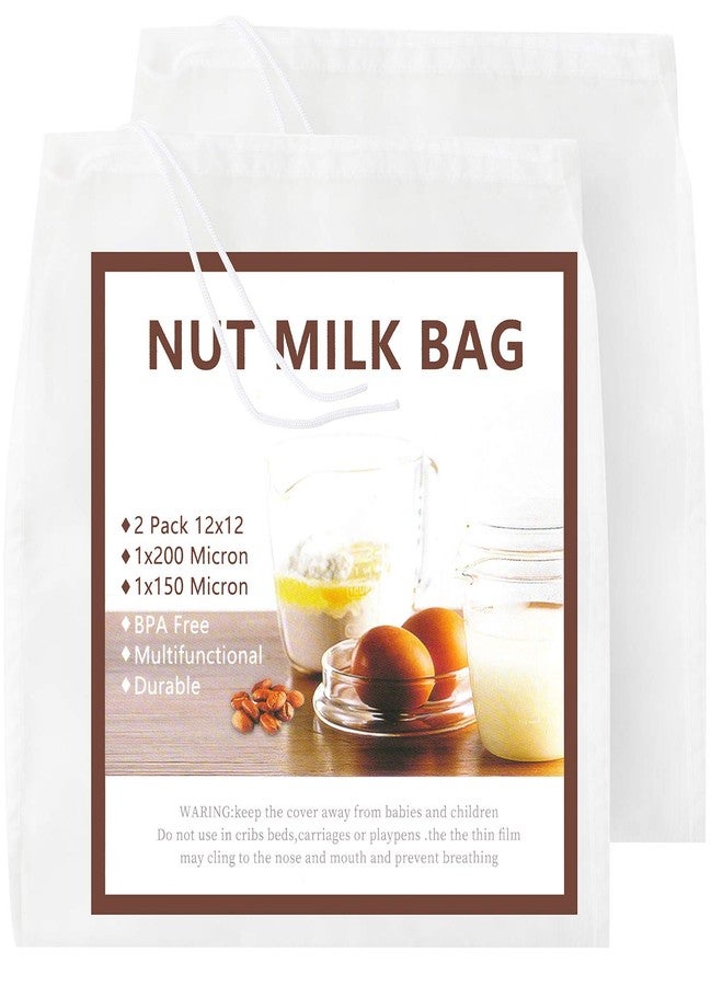 GOGOUP Nut Milk Bag 2 Pcs, GOGOUP 12"X12" Reusable Strainer Bags Food Straining Cloth 150&200 Micron Fine Mesh Nylon Filter Bags for Almond Milk, Juice, Cold Brew, Coffee, Tea, Yogurt, Cheese, Bone Broth - Image 1