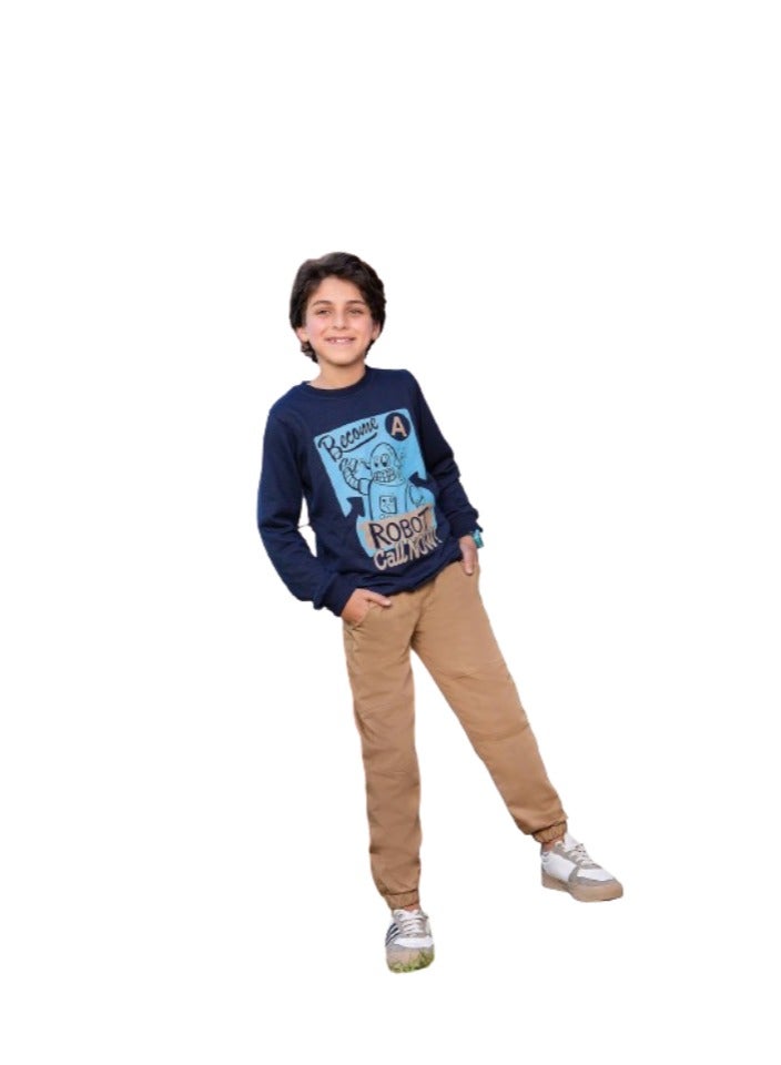 Boys' set of navy blue T-shirt and havana pants - Image 1