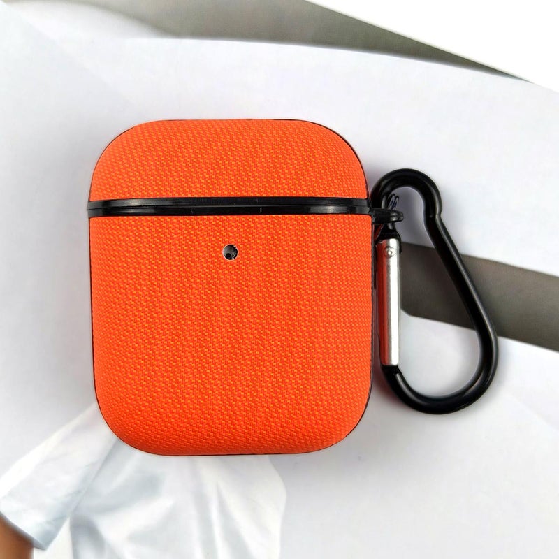 For AirPods 2 / 1 Technical Fabric Double Strand Leather Earphone Protective Case(Orange)