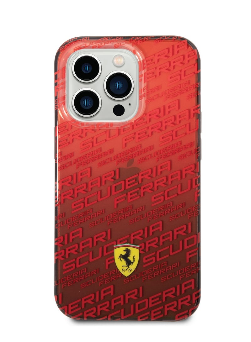 Ferrari iPhone 14 Pro Max Case Gradient PC/TPU Back Cover with Allover Scuderia & Dyed Bumper / Lifted Ring Case / Slim Profile / Easy Snap-On - Red - Image 1