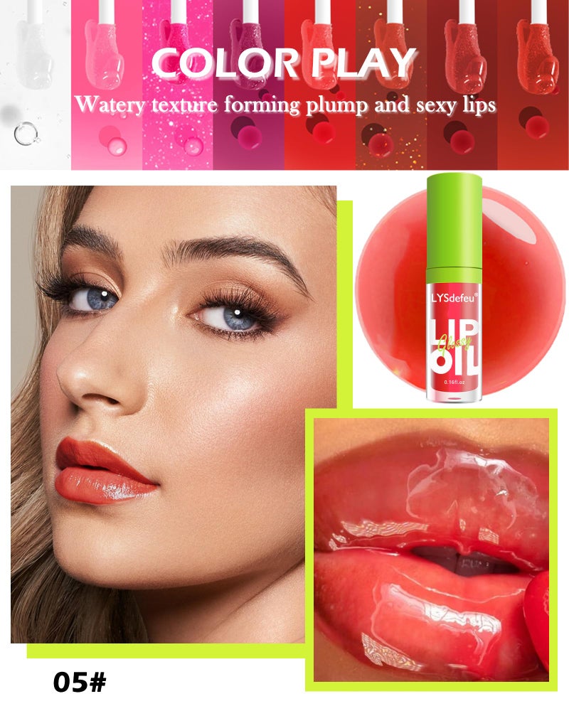 LYSdefeu Lip Oil Lip Glaze-1Pcs Hydrating Red Lip Glow Oil,Shiny Transparent Tint Lip Gloss Plumping,Long Lasting Non-sticky Clear Glow Reviver Lip Care Oil, Christmas Makeup Gift for Women Girl-05# - Image 2