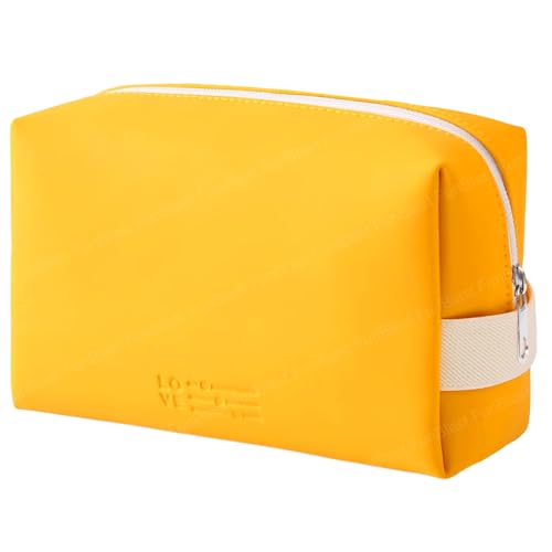 FunBlast Pouches for Womens - Cosmetic Pouch Makeup Pouch, PU Leather Toiletry Pouch for Women, Multipurpose Pouch Case with Zipper Lock, Portable Travel Pouch, Money Purse for Girls & Women (Yellow) - Image 1