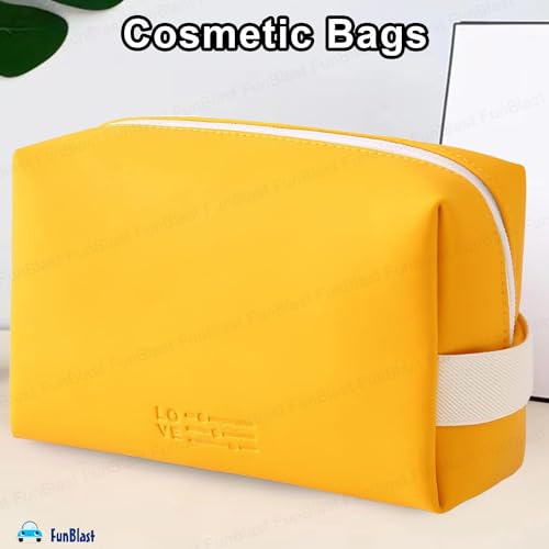 FunBlast Pouches for Womens - Cosmetic Pouch Makeup Pouch, PU Leather Toiletry Pouch for Women, Multipurpose Pouch Case with Zipper Lock, Portable Travel Pouch, Money Purse for Girls & Women (Yellow) - Image 4
