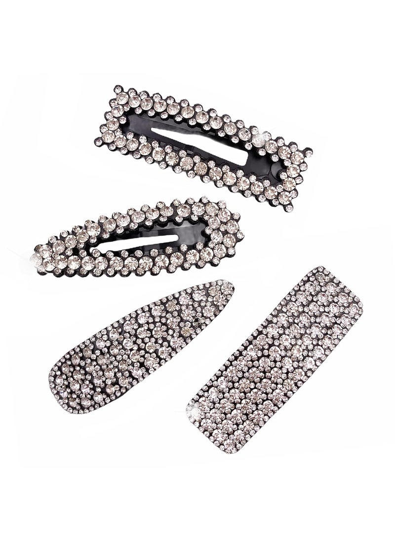 Lizzie Kay 4PCS Large XL Diamante Rhinestone Crystal Snap Hair Clip Decorative Accessory for Women 