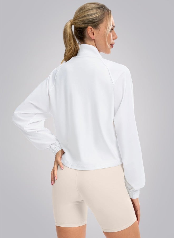 Soothfeel Women's Athletic workout Jacket Lightweight UPF 50+ Long Sleeve Sun Protection Shirts Zip Up Cropped Hiking Tops (White, M) - Image 2