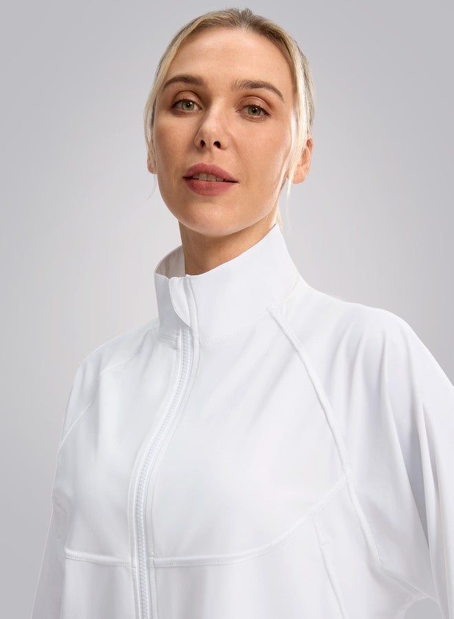 Soothfeel Women's Athletic workout Jacket Lightweight UPF 50+ Long Sleeve Sun Protection Shirts Zip Up Cropped Hiking Tops (White, M) - Image 3