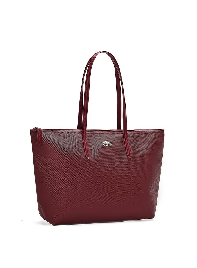 LACOSTE Lacoste Women's L12.12 Concept Fashion Versatile Large Capacity Zipper  Single Shoulder Bag Tote Bag,Large tote BAG, Medium Claret  - Image 2