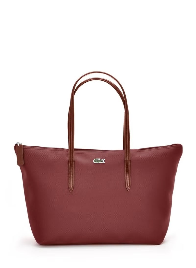 LACOSTE Lacoste Women's L12.12 Concept Fashion Versatile Large Capacity Zipper  Single Shoulder Bag Tote Bag,Large tote BAG, Medium Claret  - Image 1