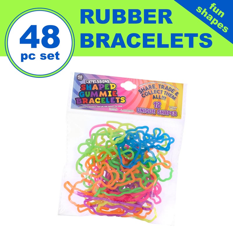 Expressions 48pc Shaped Gummie Bracelets - Bulk Pack Bright Colored Shaped Rubberband Bracelets | Bracelet Rubber Bands Kit, Rubber Bracelets For Kids & Kids Party Favors, Colored Rubber Bands - Image 2