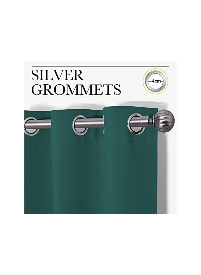 The Bros ستارة تعتيم - 2 لوحة معزولة حرارياً مع حلقات لتقليل الضوضاء، ستائر تعتيم للغرفة، غرفة النوم، غرفة المعيشة (100x250 سم، أخضر داكن) - Image 4