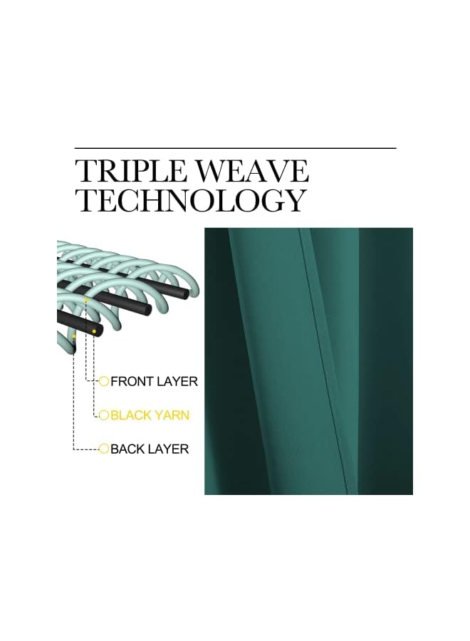 The Bros ستارة تعتيم - 2 لوحة معزولة حرارياً مع حلقات لتقليل الضوضاء، ستائر تعتيم للغرفة، غرفة النوم، غرفة المعيشة (100x250 سم، أخضر داكن) - Image 2