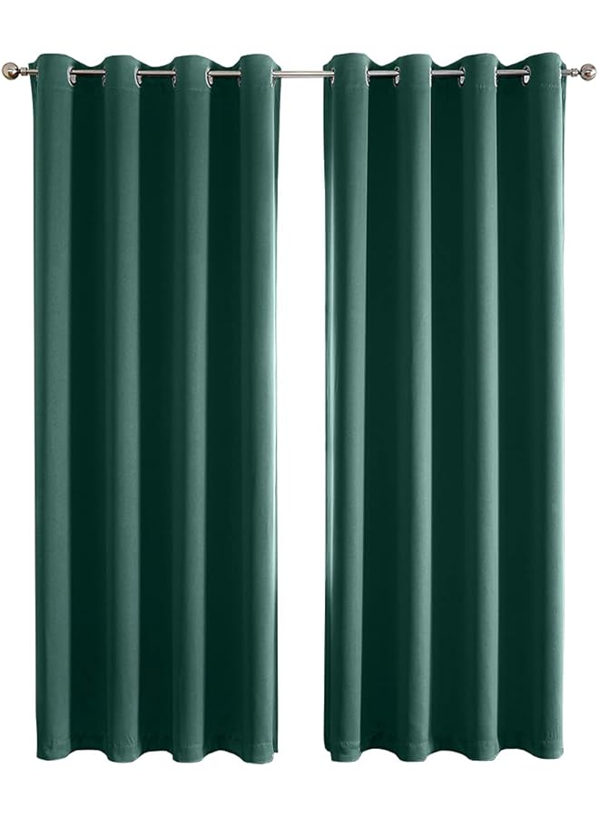 The Bros ستارة تعتيم - 2 لوحة معزولة حرارياً مع حلقات لتقليل الضوضاء، ستائر تعتيم للغرفة، غرفة النوم، غرفة المعيشة (100x250 سم، أخضر داكن) - Image 1