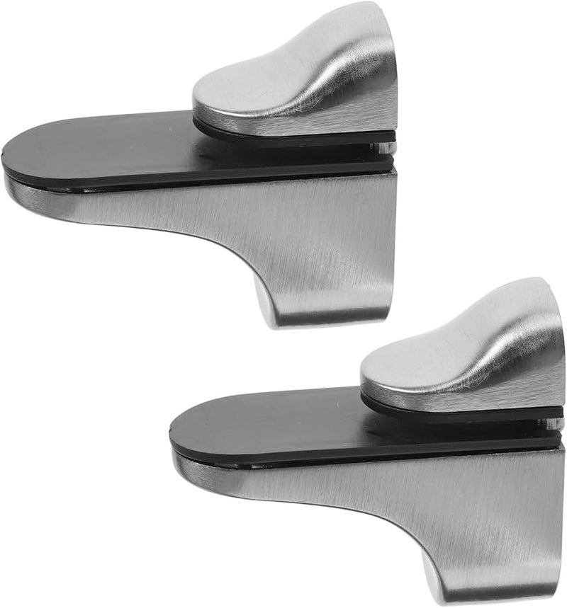 2Pcs Brushed Nickel Adjustable Glass Gripper Clamp Wall Mounted Shelf Holder - Image 1
