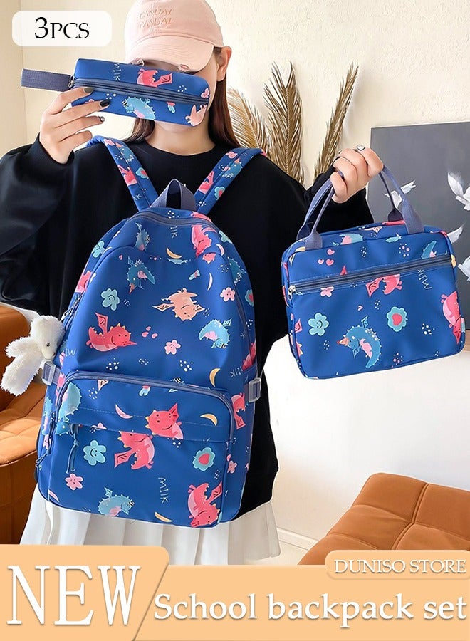 DUNISO 3PCS Kids School Backpack Set Canvas Laptop School Bag Sets for Kids with Lunch Bag,Pencil Box,Large-capacity Bookbag for Girls Boys Back to School Supplies - Image 1