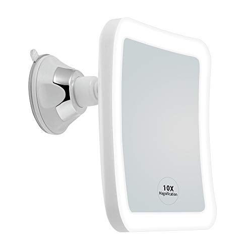 JiBen Square LED Lighted 10X Magnifying Makeup Mirror, Power Locking Suction Cup, Bright Diffused Light and 360 Degree Rotating Adjustable Arm, Portable Cordless Home and Travel Bathroom Vanity Mirror - Image 1