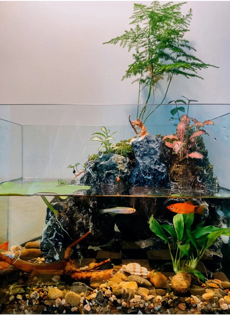 Generic 2pcs Resin fish tank decoration landscape scene cute fishing cat statue figurine decoration aquarium decoration miniature animal toy aquarium decoration theme decoration  - Image 2