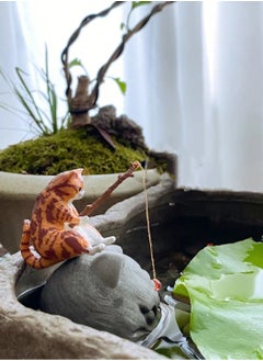 Generic 2pcs Resin fish tank decoration landscape scene cute fishing cat statue figurine decoration aquarium decoration miniature animal toy aquarium decoration theme decoration  - Image 3