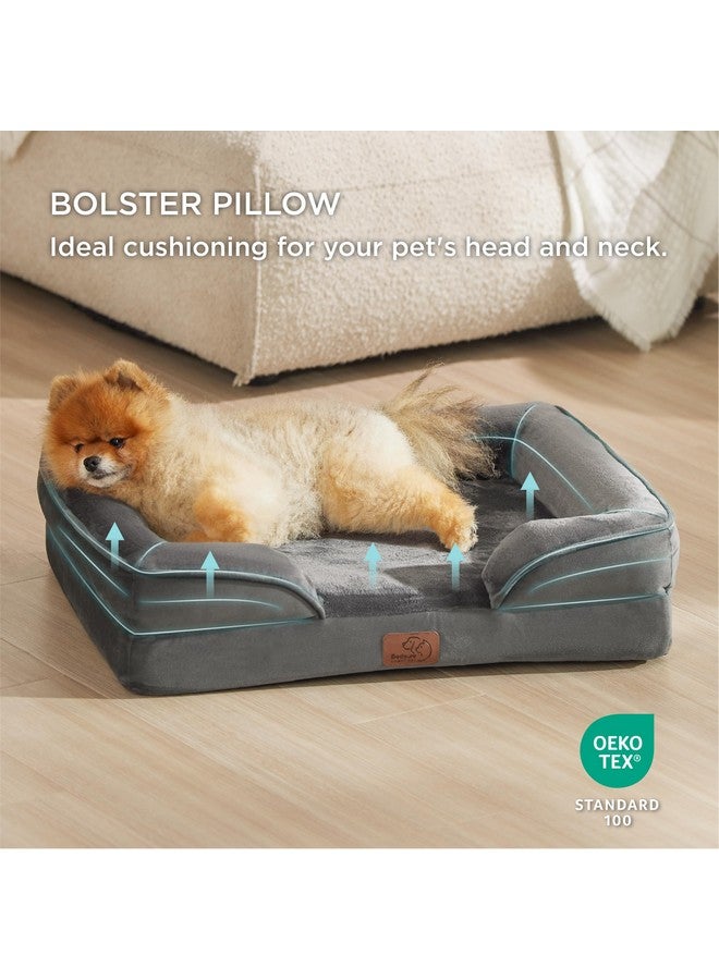 بيد شور سرير كلاب صغير مُقوّى للعظام من Bedsure - أسرّة كلاب قابلة للغسل ومبطنة بإسفنج داعم للحيوانات الأليفة مع غطاء قابل للإزالة والغسل، وبطانة مقاومة للماء وقاعدة مانعة للانزلاق، لون رمادي غامق - Image 3