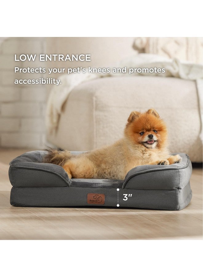 بيد شور سرير كلاب صغير مُقوّى للعظام من Bedsure - أسرّة كلاب قابلة للغسل ومبطنة بإسفنج داعم للحيوانات الأليفة مع غطاء قابل للإزالة والغسل، وبطانة مقاومة للماء وقاعدة مانعة للانزلاق، لون رمادي غامق - Image 4