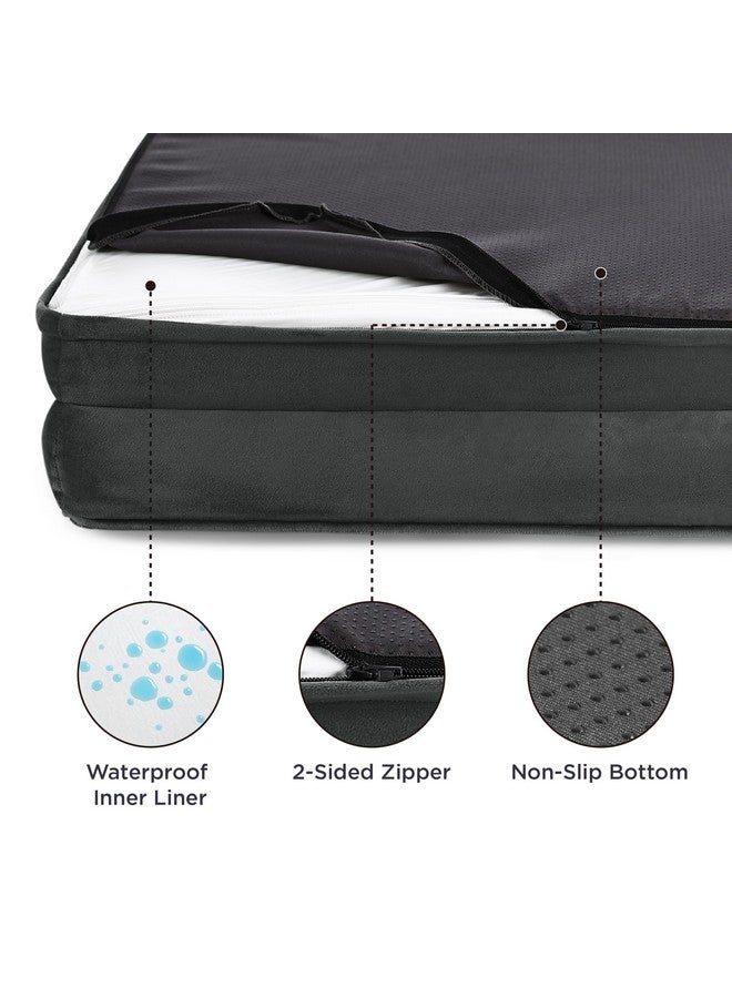 بيد شور سرير كلاب صغير مُقوّى للعظام من Bedsure - أسرّة كلاب قابلة للغسل ومبطنة بإسفنج داعم للحيوانات الأليفة مع غطاء قابل للإزالة والغسل، وبطانة مقاومة للماء وقاعدة مانعة للانزلاق، لون رمادي غامق - Image 2