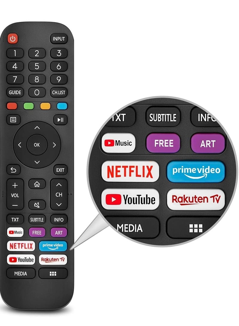 New Replacement Remote Control, Remote Control Fit, Universal Remote Control Compatible with -VIDAA-TV-Remote, New Upgraded Infrared Remote Control EN2G30H,with Netflix, Prime Video - Image 1