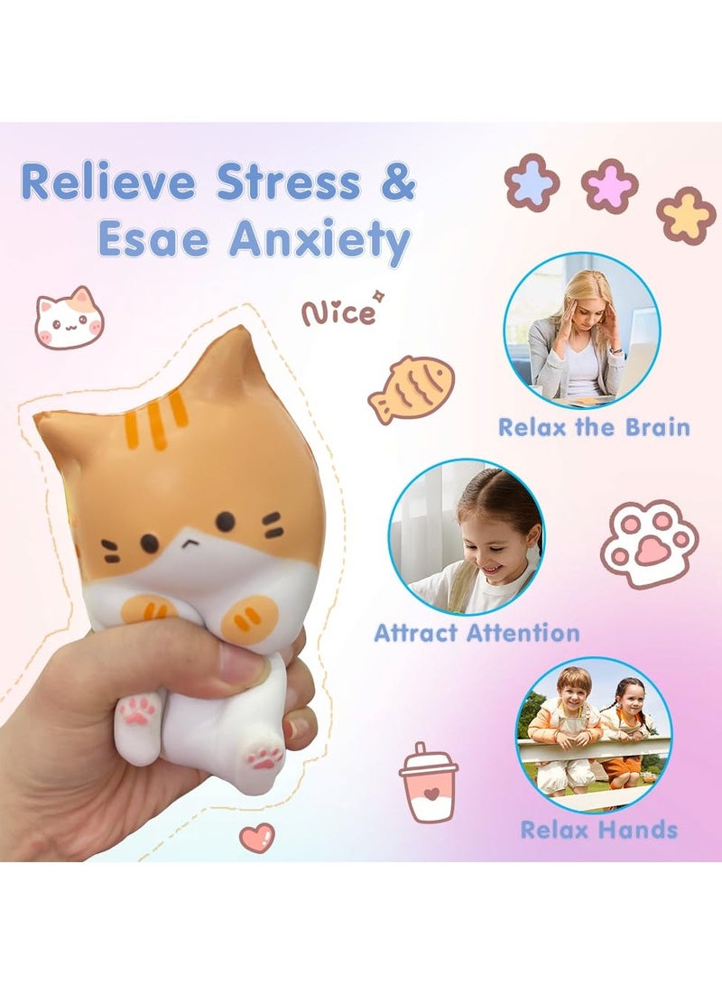 Barakah Cute Cat Stress Balls Squishy Toys, Foam Animal Shaped Stress Balls for Kids, Elastic Sensory Ball Party Favors, Comfort Items for Anxiety, Party Gift Basket Stuffers (Gray + Orange) - Image 2