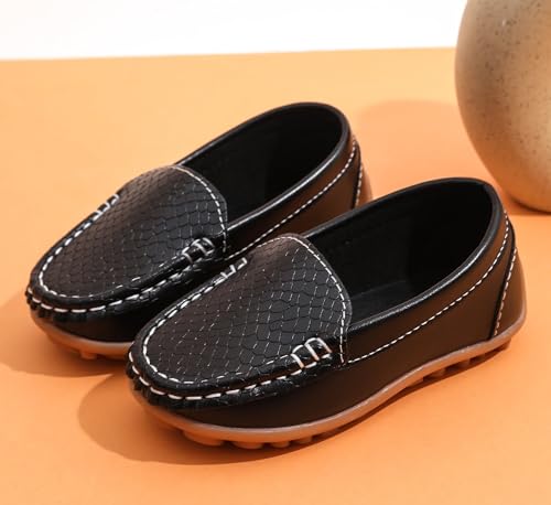 LONSOEN Toddler/Little Kid Boys Girls Soft Synthetic Leather Loafer Slip-On Boat-Dress Shoes/Sneakers,Black,SHF103 CN24 - Image 5