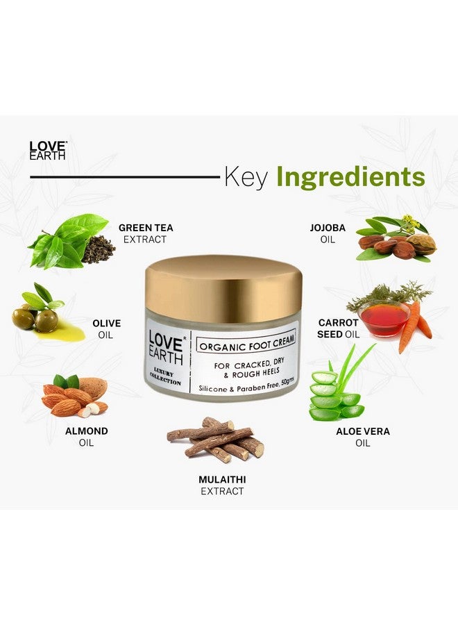Love Earth Organic Foot Cream With Green Tea & Jojoba Oil For Cracked Dry and Rough Heels 50gm - Image 3
