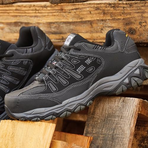 SKECHERS حذاء سكيشرز للرجال كانكتون بقبعة فولاذية – مصنف كخطر كهربائي، مع رغوة الذاكرة، أسود/رمادي، 13 - Image 3