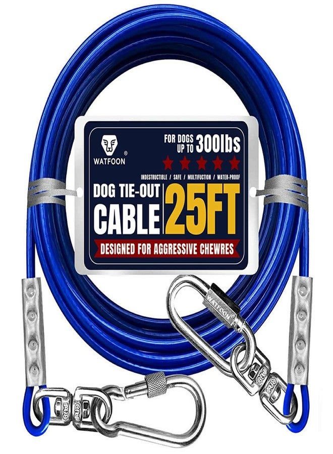 WATFOON Tie Out Cable for Dogs Up to 300lbs,25ft Extra Strong 1000lbs Break Strength Tie-Out Tether Trolley Training Lead,Dog Run Cable for Yard Garden Park Camping Outside (Blue, 300lbs 25ft) - Image 1