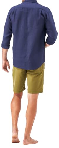 Vilebrequin Men Linen Shirt Solid Navy, M - Image 3
