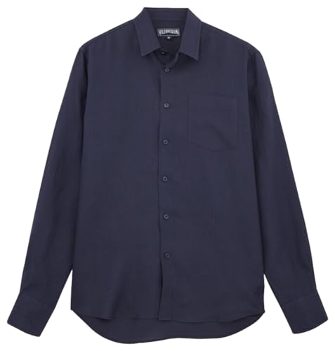 Vilebrequin Men Linen Shirt Solid Navy, M - Image 5