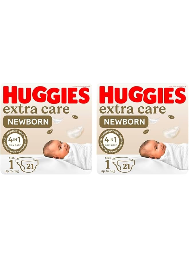 HUGGIES Extra Care Newborn Size 1 Up To 5 Kg Carry Pack 21 Diapers (Pack Of 2) - Image 1