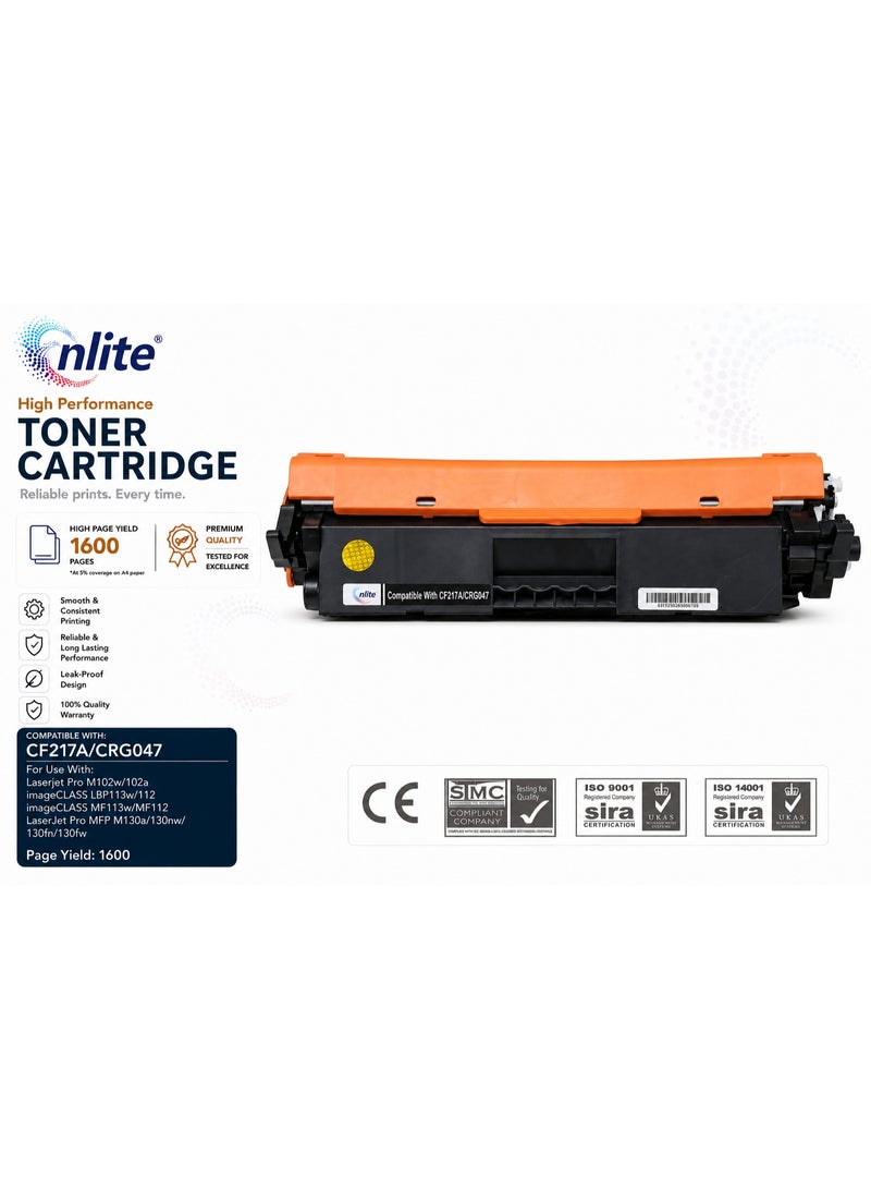 إنلايت Enlite خرطوشة حبر أسود متوافقة عالية الجودة CF217A / 17A / CRG047 لطابعات HP ,Canon - Image 2