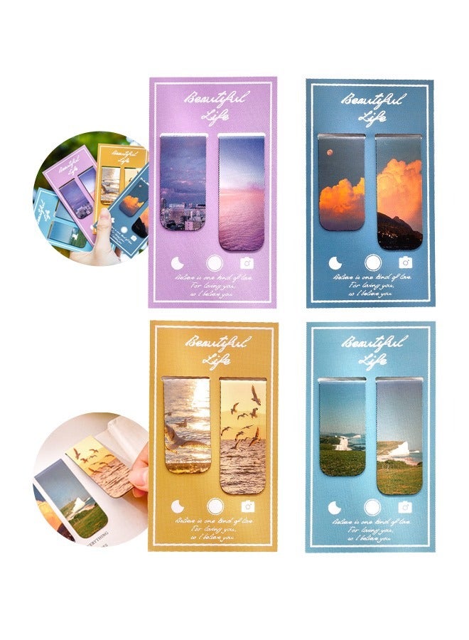 INSENSE Magnetic book clip, four sets of 8 magnetic page markers, landscape patterns, various page clips, student bookmarks, teacher bookmarks - Image 1