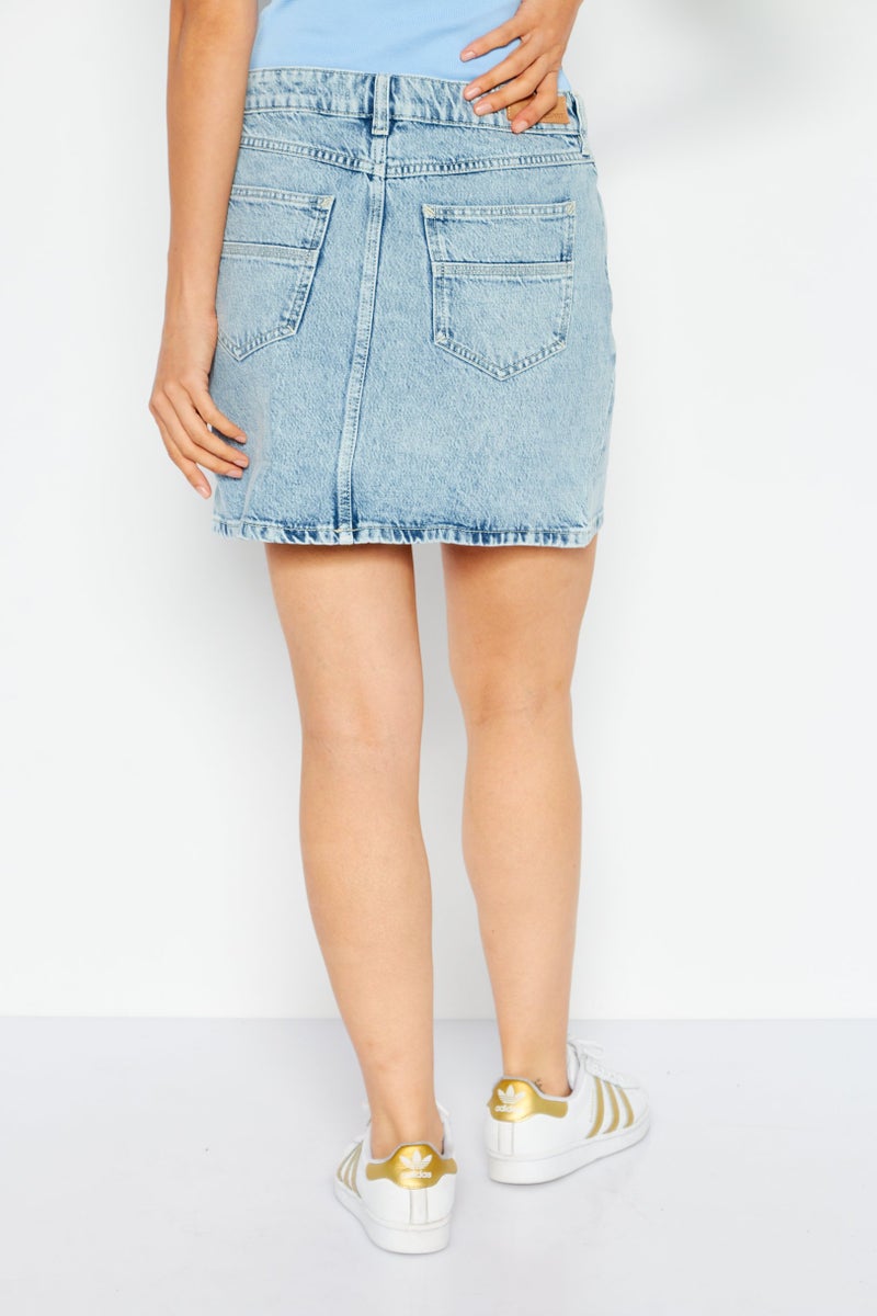 ESPRIT Women Washed Denim Skirts, Blue - Image 4