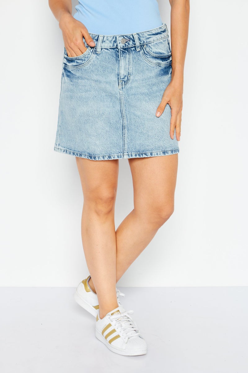 ESPRIT Women Washed Denim Skirts, Blue - Image 1