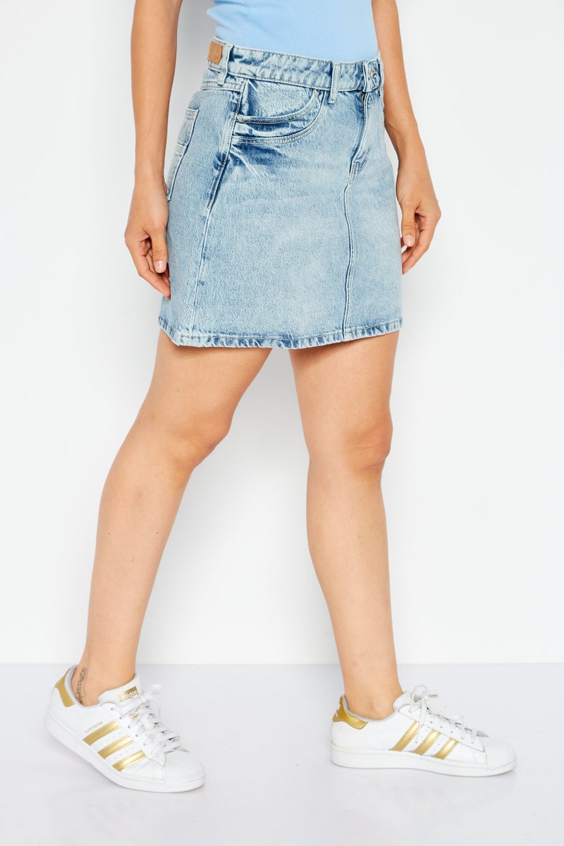 ESPRIT Women Washed Denim Skirts, Blue - Image 3
