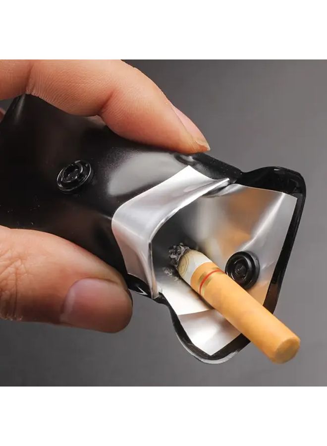 1pc Black Fireproof Portable Ashtray With Strap Heat Resistant Up To Burns Odorless PVC Construction Compact Design Ventilated Non Slip Base For Camping Car Travel Patio Outdoor Smoking Cigarette Holder On The Go - Image 1
