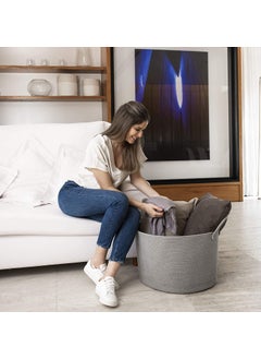 HOMEABLE HOMEABLE Large Woven Cotton Rope Storage Basket Blanket Storage Baskets Laundry Basket Toy Storage Nursery Hamper Decorative Basket for Living Room 15x13 inch Wide Full Grey  - Image 4