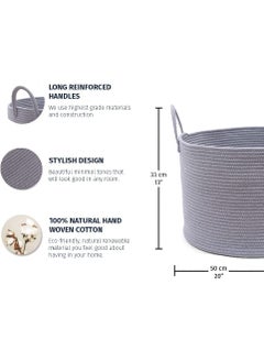 HOMEABLE HOMEABLE Large Woven Cotton Rope Storage Basket Blanket Storage Baskets Laundry Basket Toy Storage Nursery Hamper Decorative Basket for Living Room 15x13 inch Wide Full Grey  - Image 2