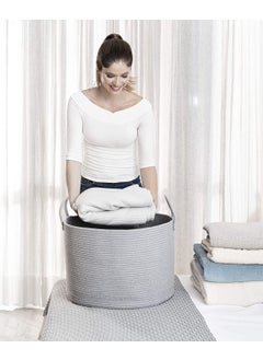 HOMEABLE HOMEABLE Large Woven Cotton Rope Storage Basket Blanket Storage Baskets Laundry Basket Toy Storage Nursery Hamper Decorative Basket for Living Room 15x13 inch Wide Full Grey  - Image 3