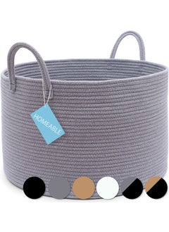 HOMEABLE HOMEABLE Large Woven Cotton Rope Storage Basket Blanket Storage Baskets Laundry Basket Toy Storage Nursery Hamper Decorative Basket for Living Room 15x13 inch Wide Full Grey  - Image 1