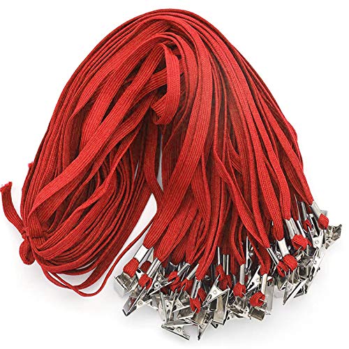 Beebel Lanyard 100 Pack Red Badge Lanyards Flat Lanyards Round 32" with Badge Clip - Image 1
